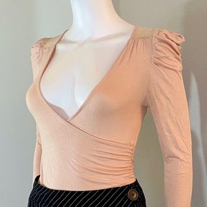 bebe - Flattering Soft Peach Top with Puff Shoulders